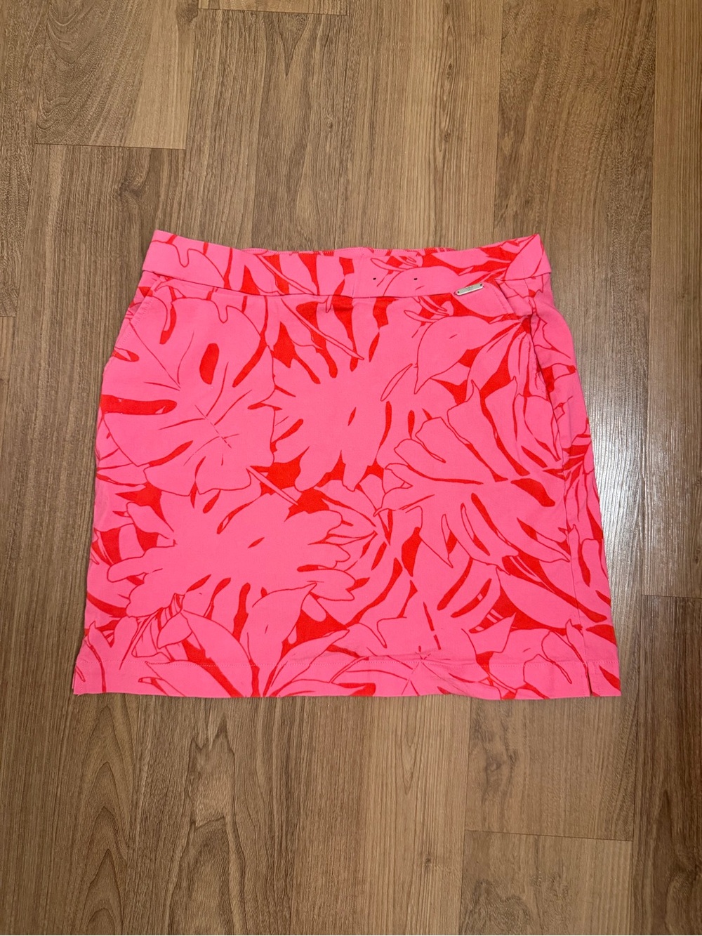 Women's Pink & Red Tropical Palm Leaf Printed Mini Skort